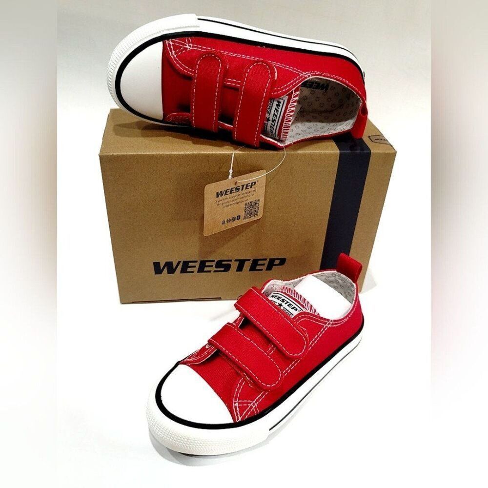 NWT Weestep Toddler Adjustable Velcro Double Strap Red Canvas Sneakers, Size 10
